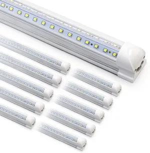 10-Pack 8ft LED Shop Light Fixture - 90W T8 Integrated LED Tube Light - 6500K 12000LM V-Shape Linkable - High Output - Clear Cover - Plug and Play - 270 Degree Lighting for Garage, Shop, Barn