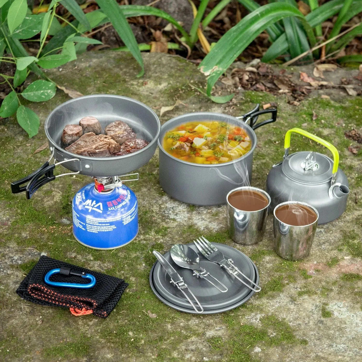 10-Pieces: ODOLAND Camping Cookware Mess Kit