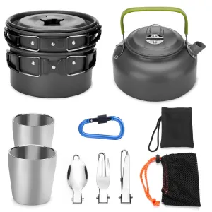 10-Pieces: ODOLAND Camping Cookware Mess Kit