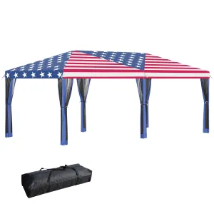 10' x 20' Heavy Duty Instant Canopy Tent with Netting & American Flag for Outdoor, Garden, Patio
