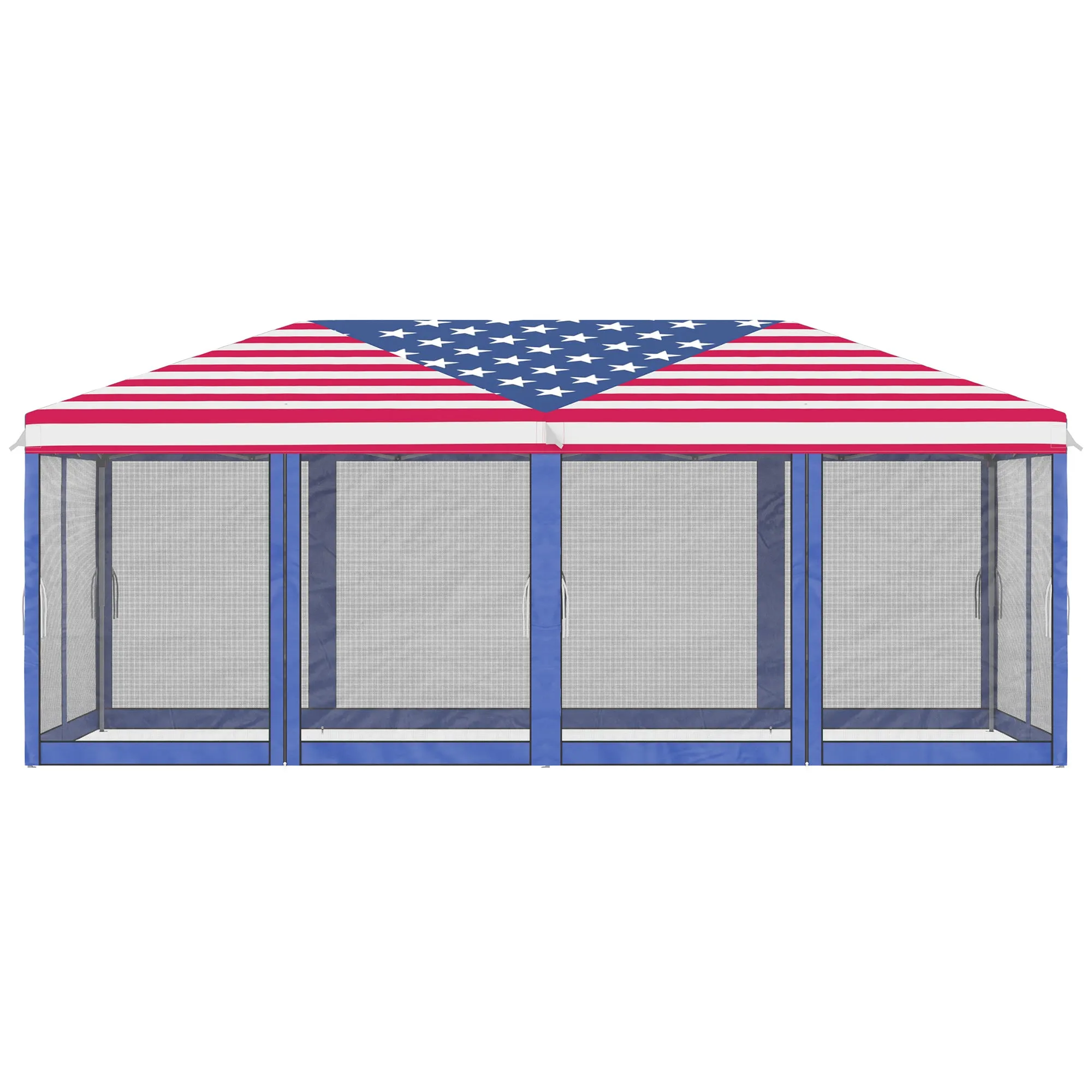 10' x 20' Heavy Duty Instant Canopy Tent with Netting & American Flag for Outdoor, Garden, Patio
