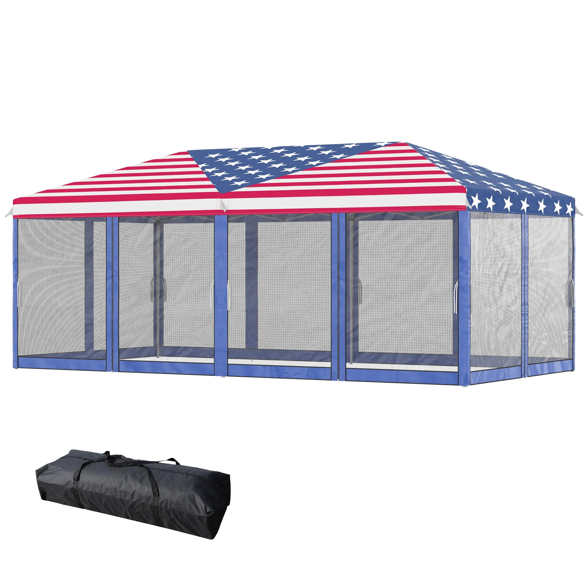 10' x 20' Heavy Duty Instant Canopy Tent with Netting & American Flag for Outdoor, Garden, Patio