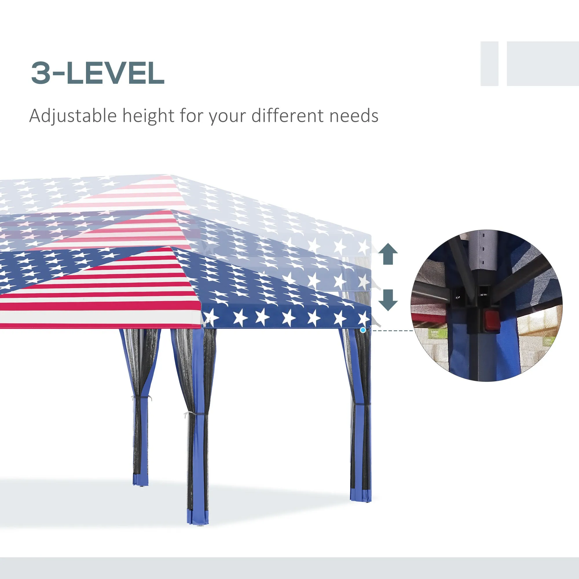 10' x 20' Heavy Duty Instant Canopy Tent with Netting & American Flag for Outdoor, Garden, Patio