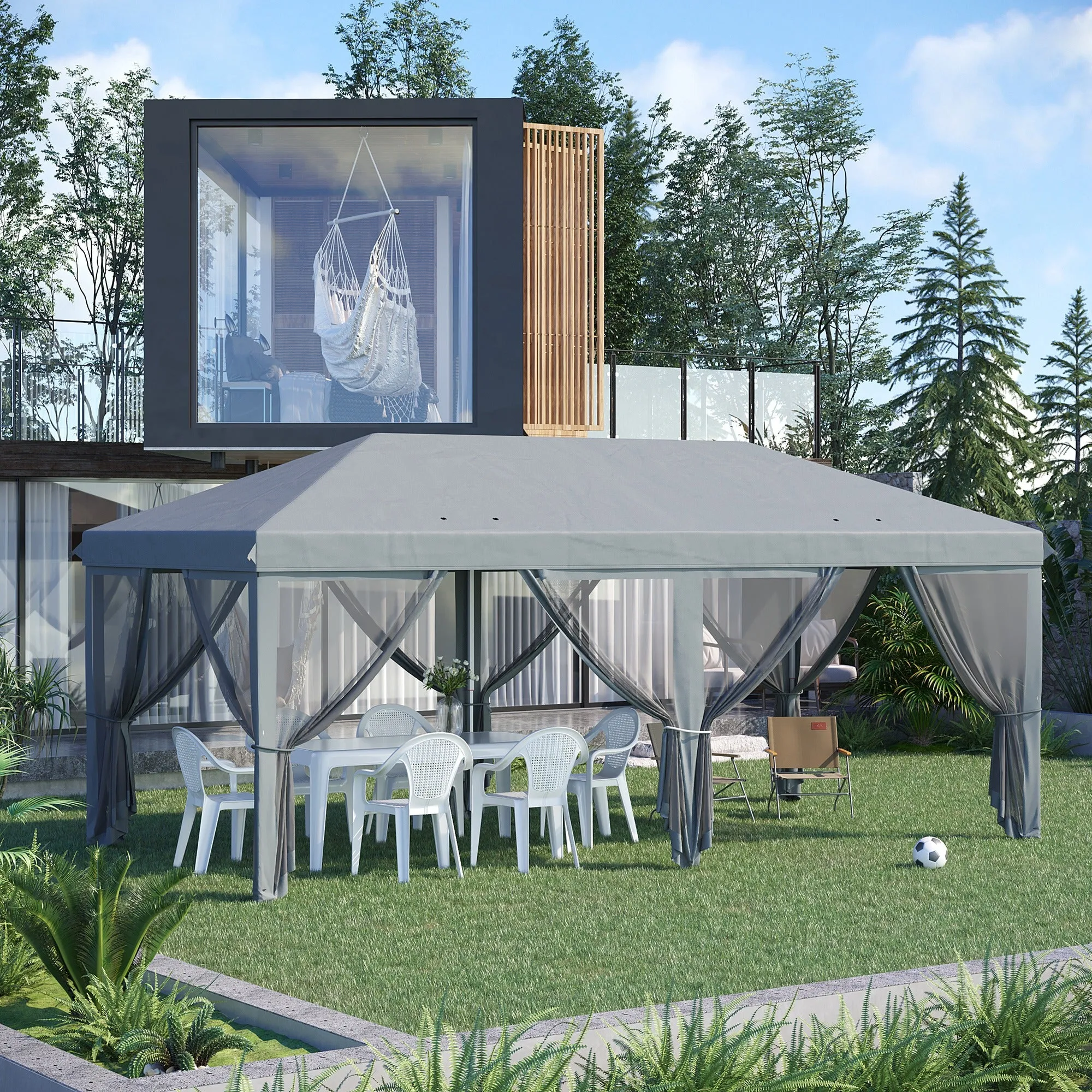 10' x 20' Pop Up Canopy Tent, Netting, Heavy Duty, Instant Sun Shelter, Large, Gray