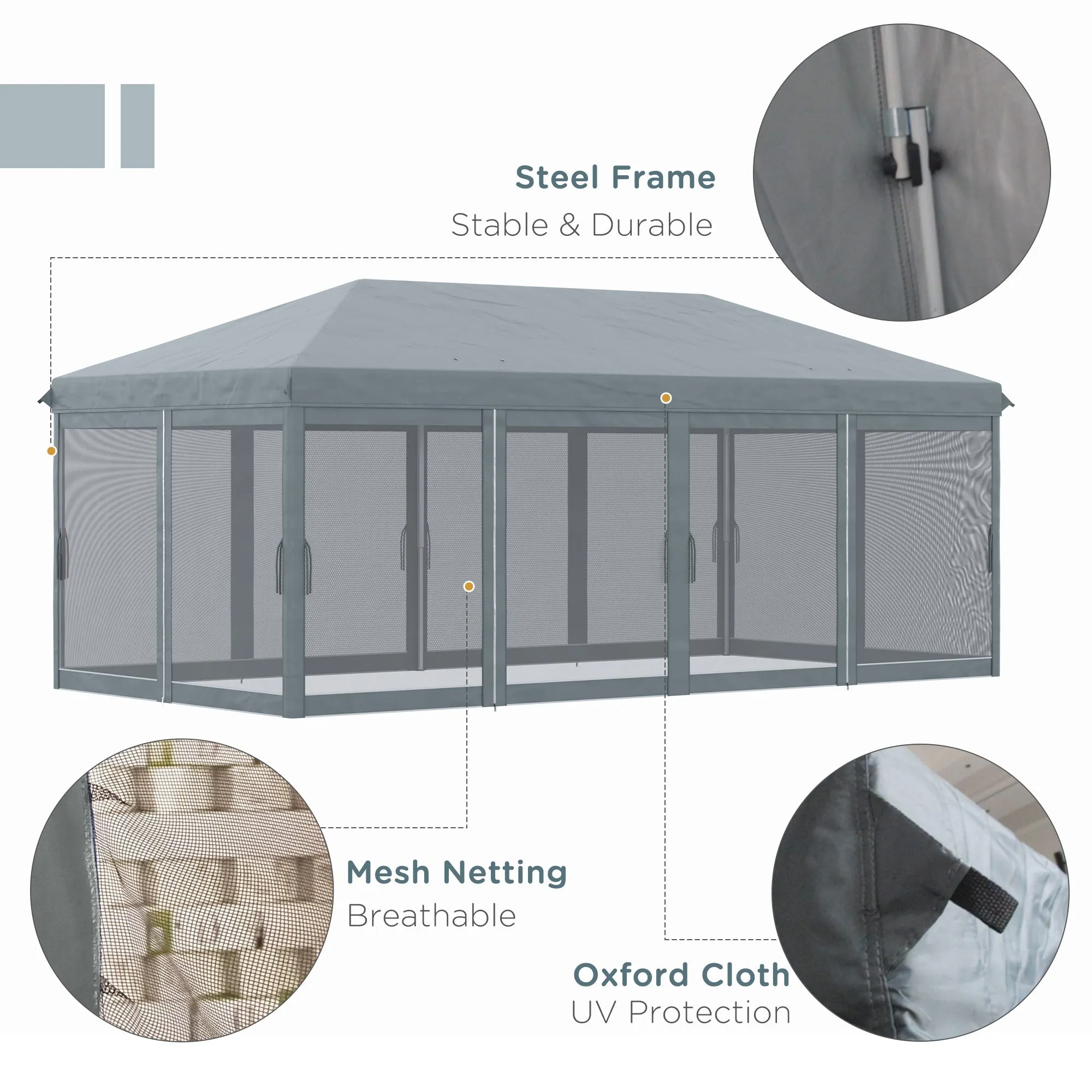 10' x 20' Pop Up Canopy Tent, Netting, Heavy Duty, Instant Sun Shelter, Large, Gray