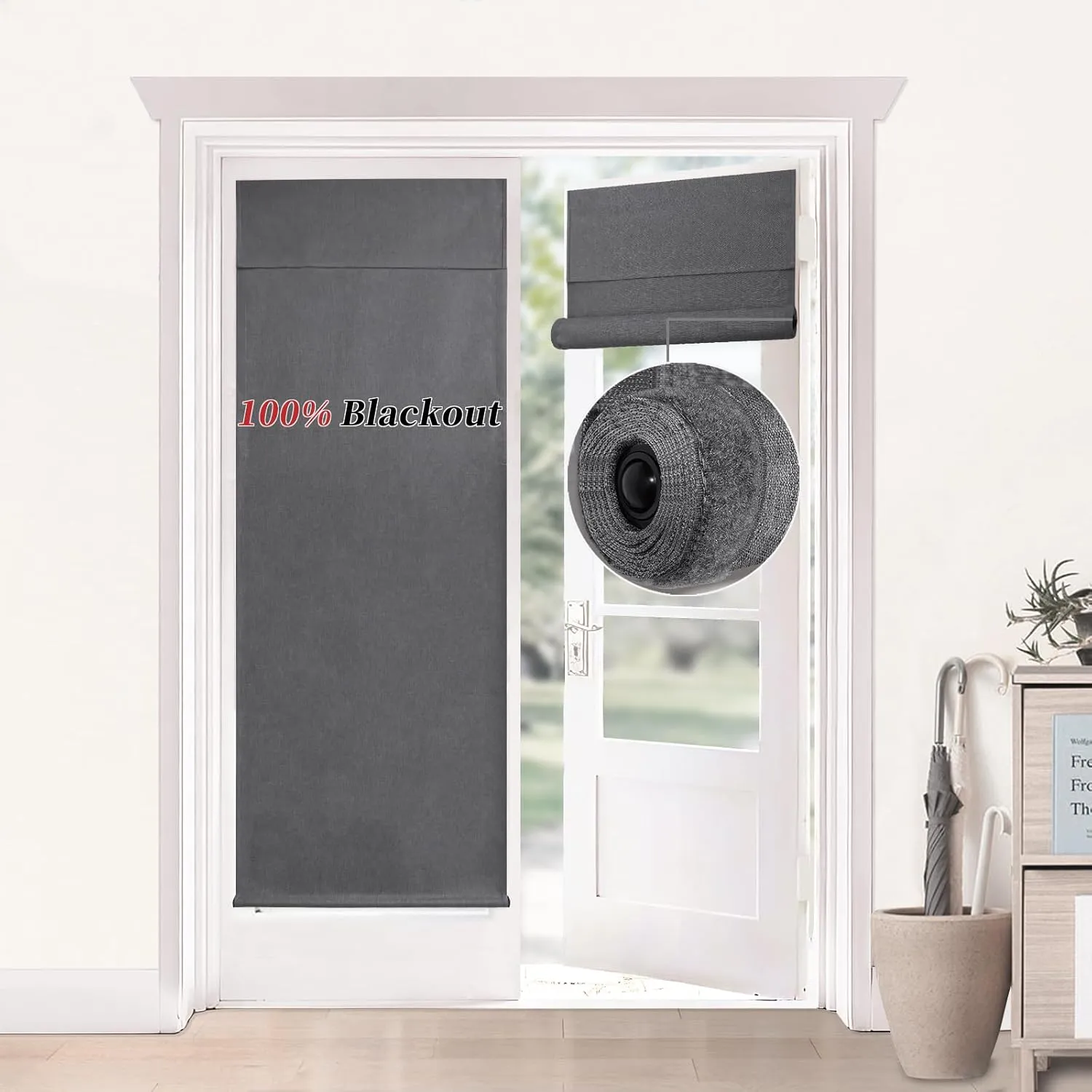 100% Lights Block Door Curtain,UV Blocker,roll-able,Rod Pocket Blind Shade, Easy Installed,Offer Privacy and Darkness for Glass Door Window.(Dark Gray, 26" W x 70" L,Pack of 1)