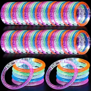 100 Pcs LED Bracelets,6 Color Glow Bracelets,Light Up Bracelet,LED Party Supplies for Kids & Adults,Glow in The Dark Bracelet for Concert Birthday Carnival Party Favors