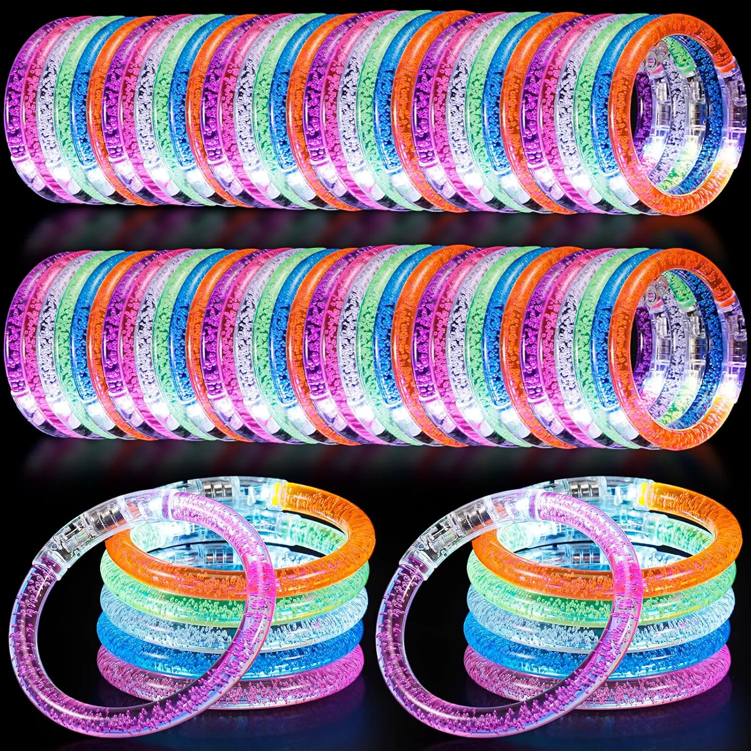 100 Pcs LED Bracelets,6 Color Glow Bracelets,Light Up Bracelet,LED Party Supplies for Kids & Adults,Glow in The Dark Bracelet for Concert Birthday Carnival Party Favors