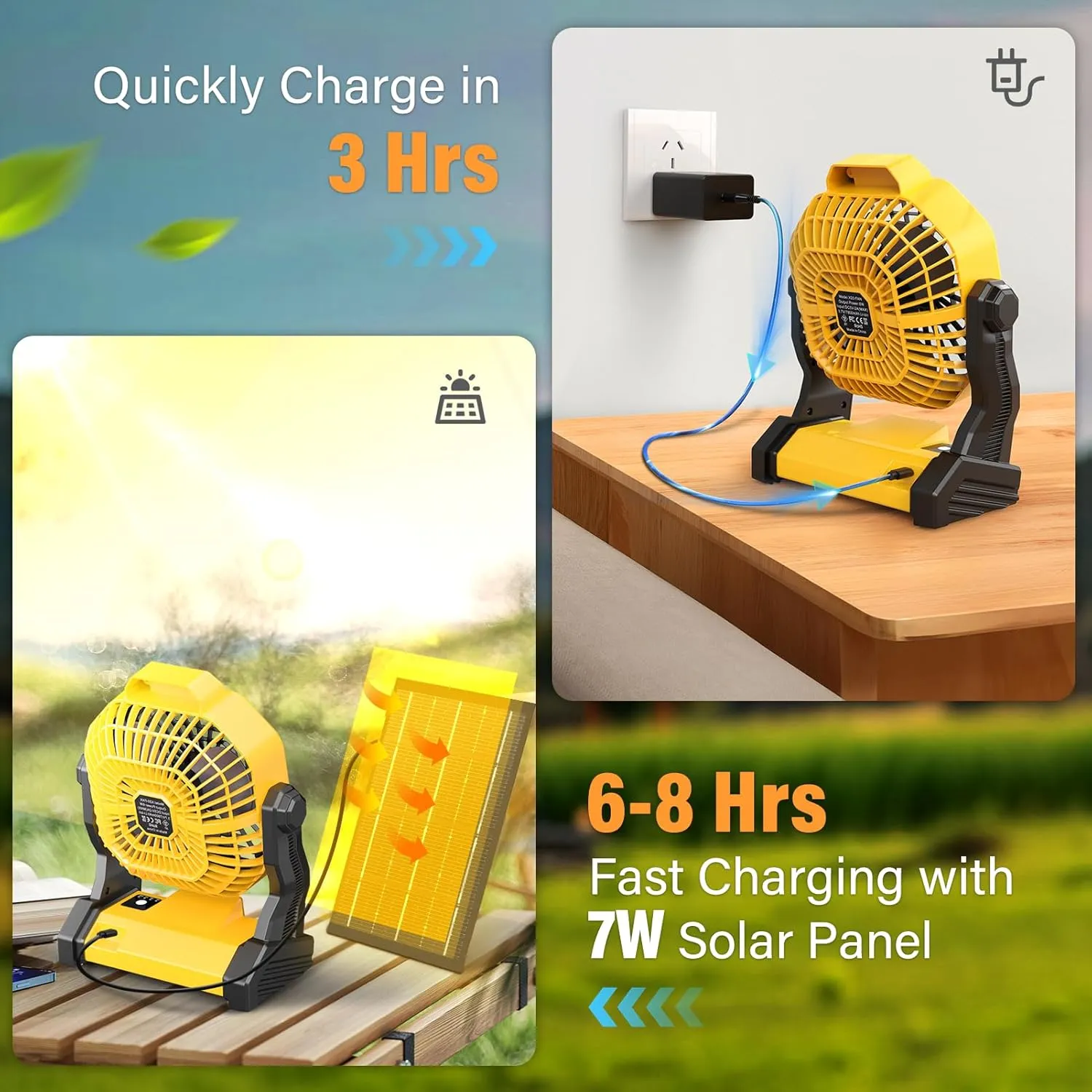 10400mAh Solar Fan with LED Lantern, Camping Fan with Solar Panel, 7W Rechargeable Solar Powered Fan for Outside, Quiet Battery Operated Tent Fan for Picnic, Barbecue, Fishing, Travel