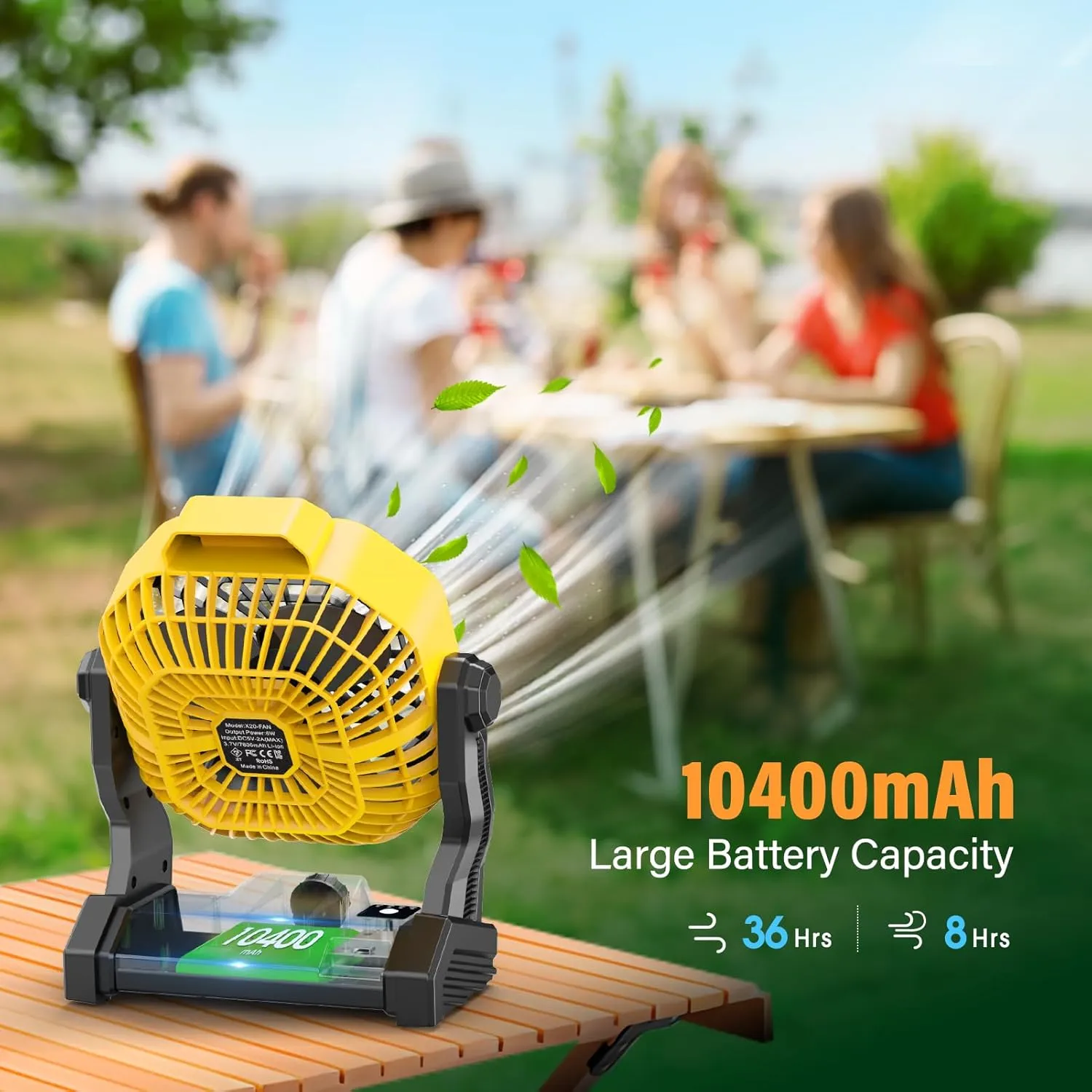 10400mAh Solar Fan with LED Lantern, Camping Fan with Solar Panel, 7W Rechargeable Solar Powered Fan for Outside, Quiet Battery Operated Tent Fan for Picnic, Barbecue, Fishing, Travel