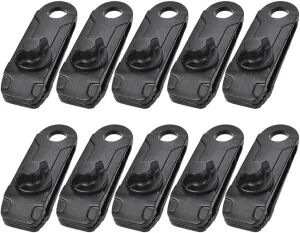 10pcs Outdoor Camping Tent Windproof Reusable Fixing -Clips Clamps Tarp Cord Buckle Tensioner Tent Black