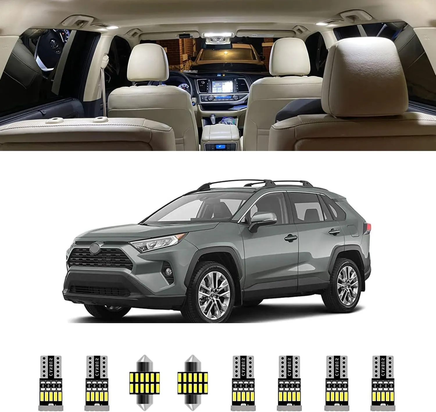10pcs RAV4 Interior LED Lights Kit - Super Bright LED Map Dome Light Bulbs for 2016 2017 2018 2019 2020 2021 Toyota RAV4 All Models(White)