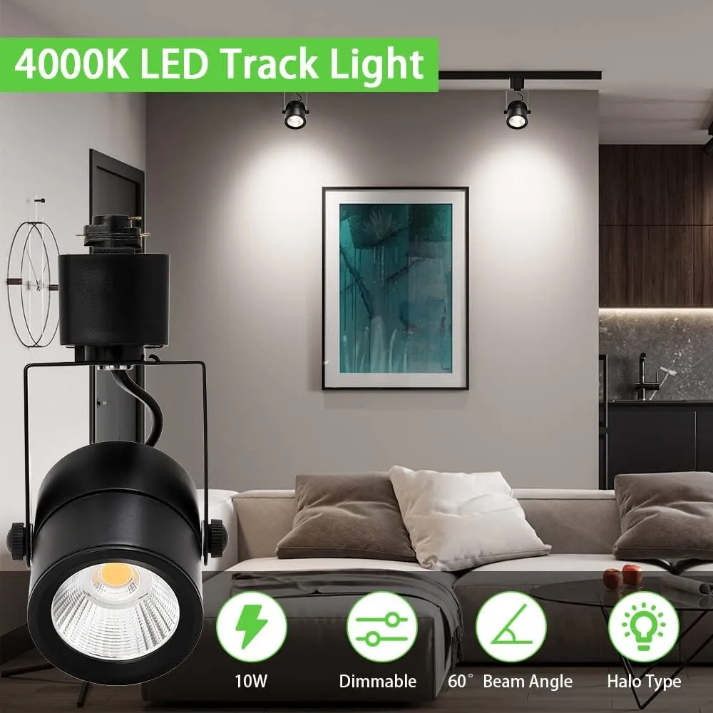 10W H Track Lighting Heads,Dimmable LED Track Light Heads for Accent Retail Artwork,4000K Netural White, Linear Track Light H Type - 120V 60°Angle Halo Type 12Pack (Black)
