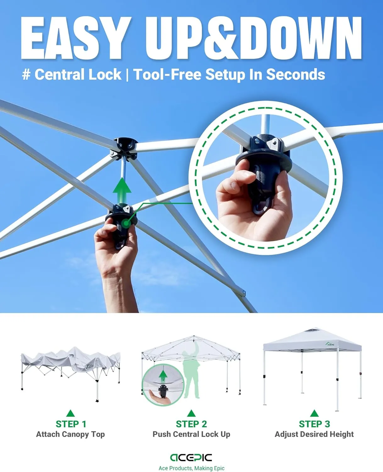 10x10 Pop Up Canopy Tent,300D Silver-Coating Top,Pop Up Canopy Tent Instant Portable Shelter with 1-Button Push and Wheel Carry Bag, 8 Stakes and 4 Upgrade Heavy Duty Canopy Weights (White)