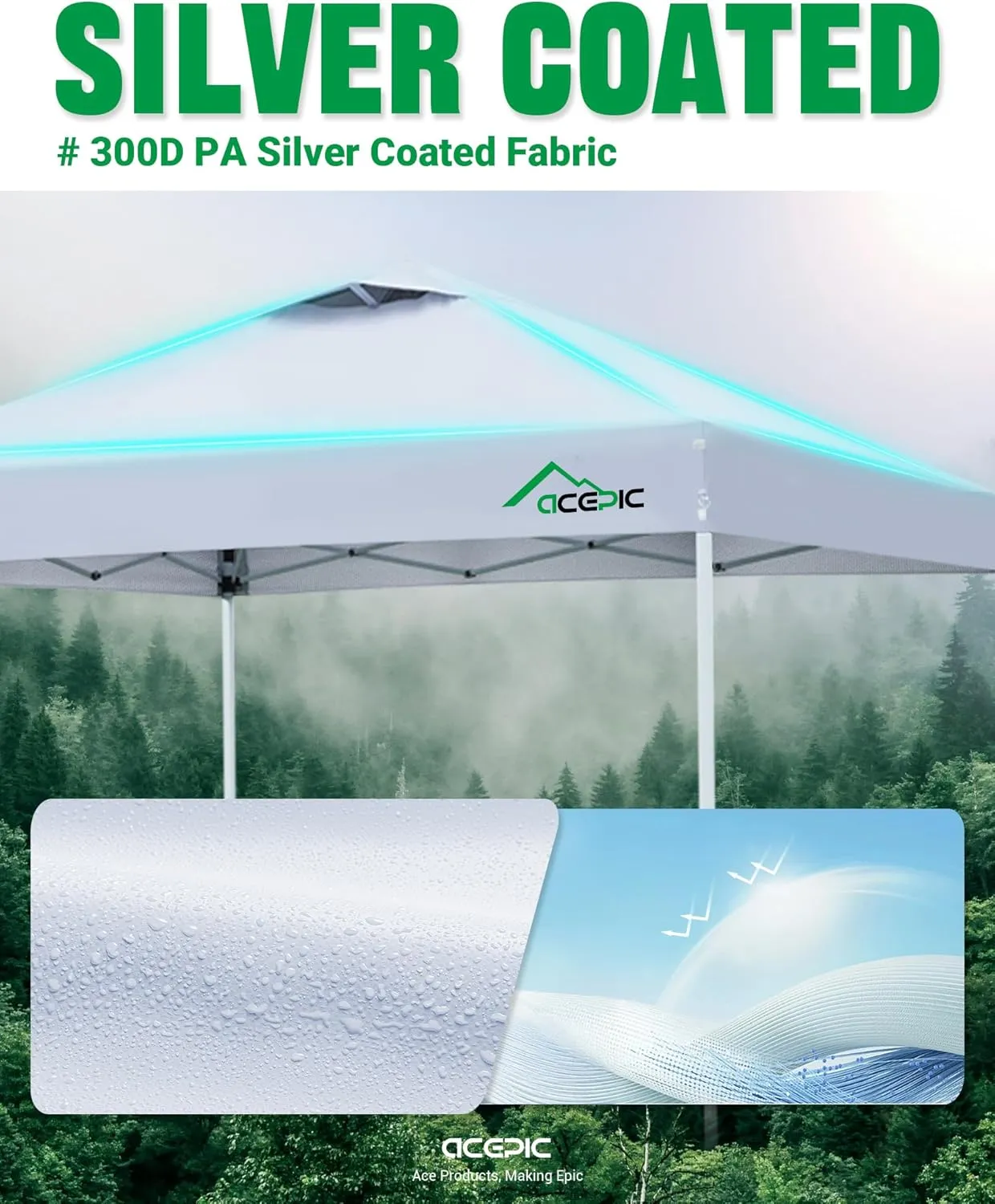 10x10 Pop Up Canopy Tent,300D Silver-Coating Top,Pop Up Canopy Tent Instant Portable Shelter with 1-Button Push and Wheel Carry Bag, 8 Stakes and 4 Upgrade Heavy Duty Canopy Weights (White)