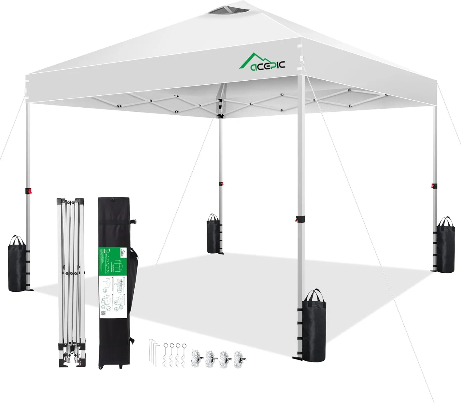 10x10 Pop Up Canopy Tent,300D Silver-Coating Top,Pop Up Canopy Tent Instant Portable Shelter with 1-Button Push and Wheel Carry Bag, 8 Stakes and 4 Upgrade Heavy Duty Canopy Weights (White)