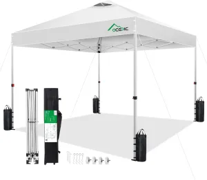10x10 Pop Up Canopy Tent,300D Silver-Coating Top,Pop Up Canopy Tent Instant Portable Shelter with 1-Button Push and Wheel Carry Bag, 8 Stakes and 4 Upgrade Heavy Duty Canopy Weights (White)