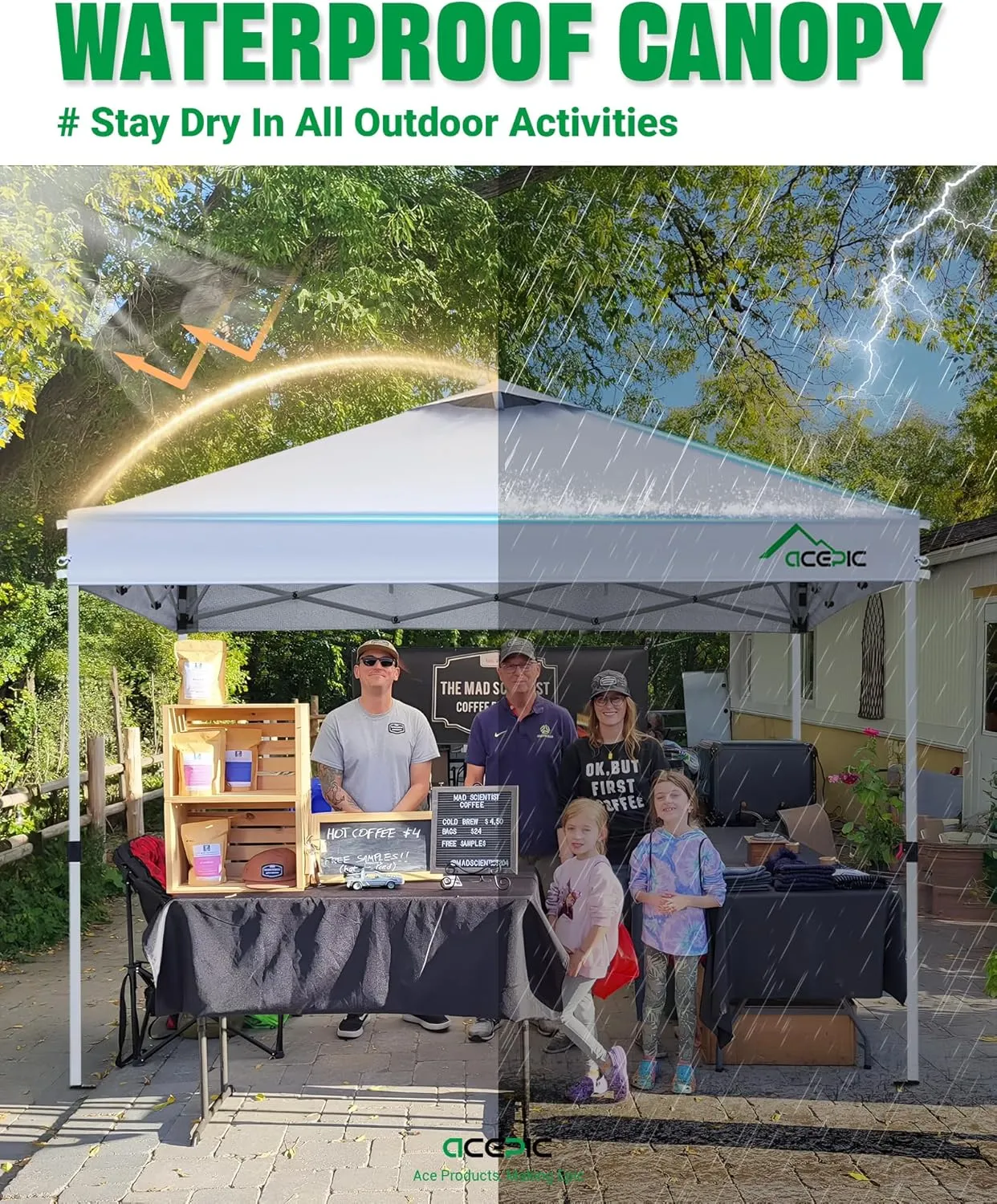 10x10 Pop Up Canopy Tent,300D Silver-Coating Top,Pop Up Canopy Tent Instant Portable Shelter with 1-Button Push and Wheel Carry Bag, 8 Stakes and 4 Upgrade Heavy Duty Canopy Weights (White)