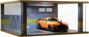1/18 Scale Model Car Display Case - 1:18 Car Garage Display Case with Clear Acrylic Cover and LED Lighting for Die-Cast Cars, 2 Parkings D5