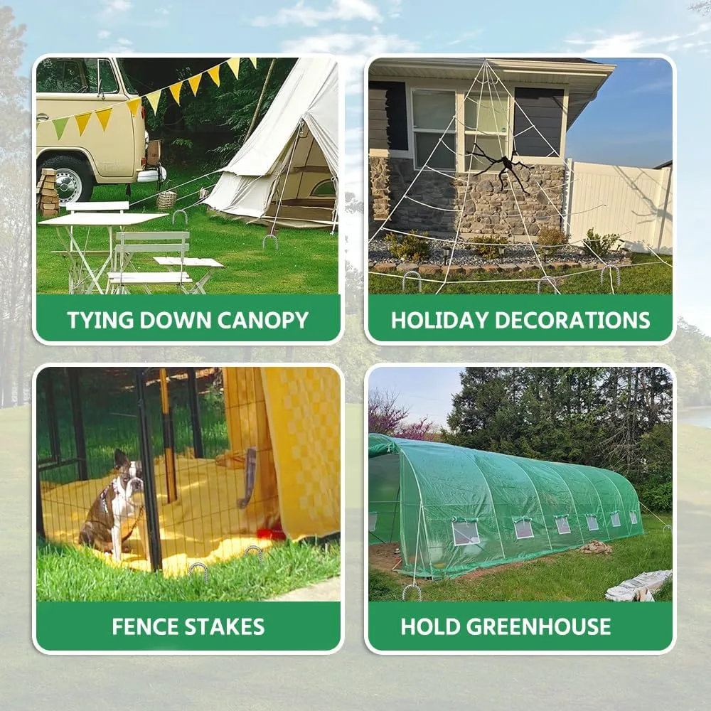 12 Inches Trampoline Stakes Anchors, Swing Set Anchors Heavy Duty U Stakes for Ground Galvanized Steel Rebar Tie Down Anchor Kit