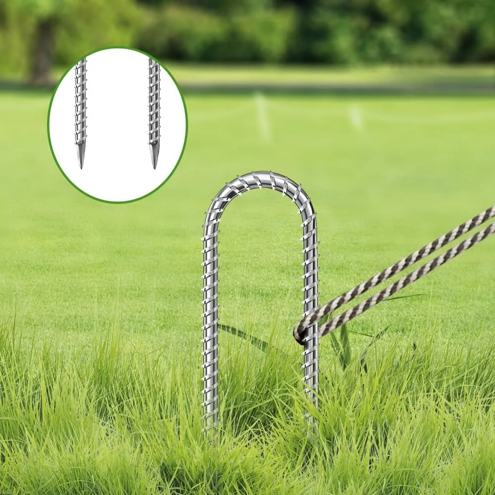 12 Inches Trampoline Stakes Anchors, Swing Set Anchors Heavy Duty U Stakes for Ground Galvanized Steel Rebar Tie Down Anchor Kit