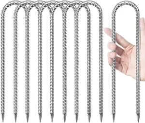 12 Inches Trampoline Stakes Anchors, Swing Set Anchors Heavy Duty U Stakes for Ground Galvanized Steel Rebar Tie Down Anchor Kit