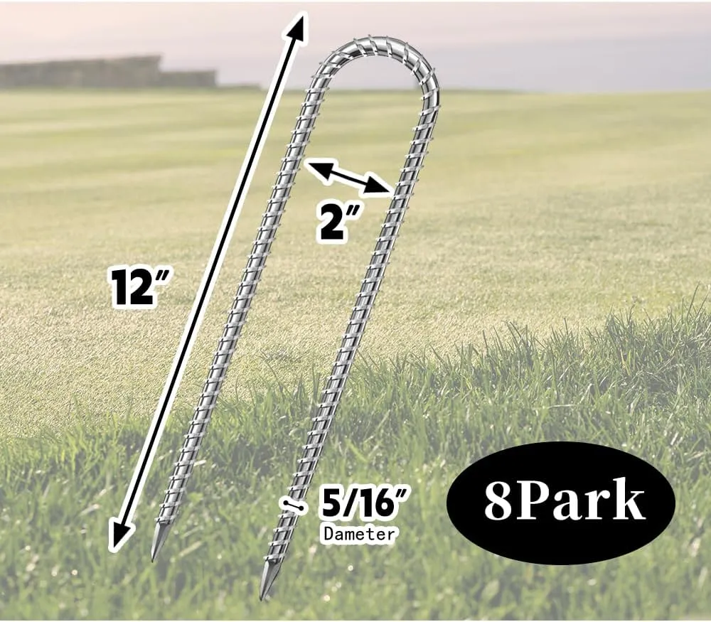 12 Inches Trampoline Stakes Anchors, Swing Set Anchors Heavy Duty U Stakes for Ground Galvanized Steel Rebar Tie Down Anchor Kit