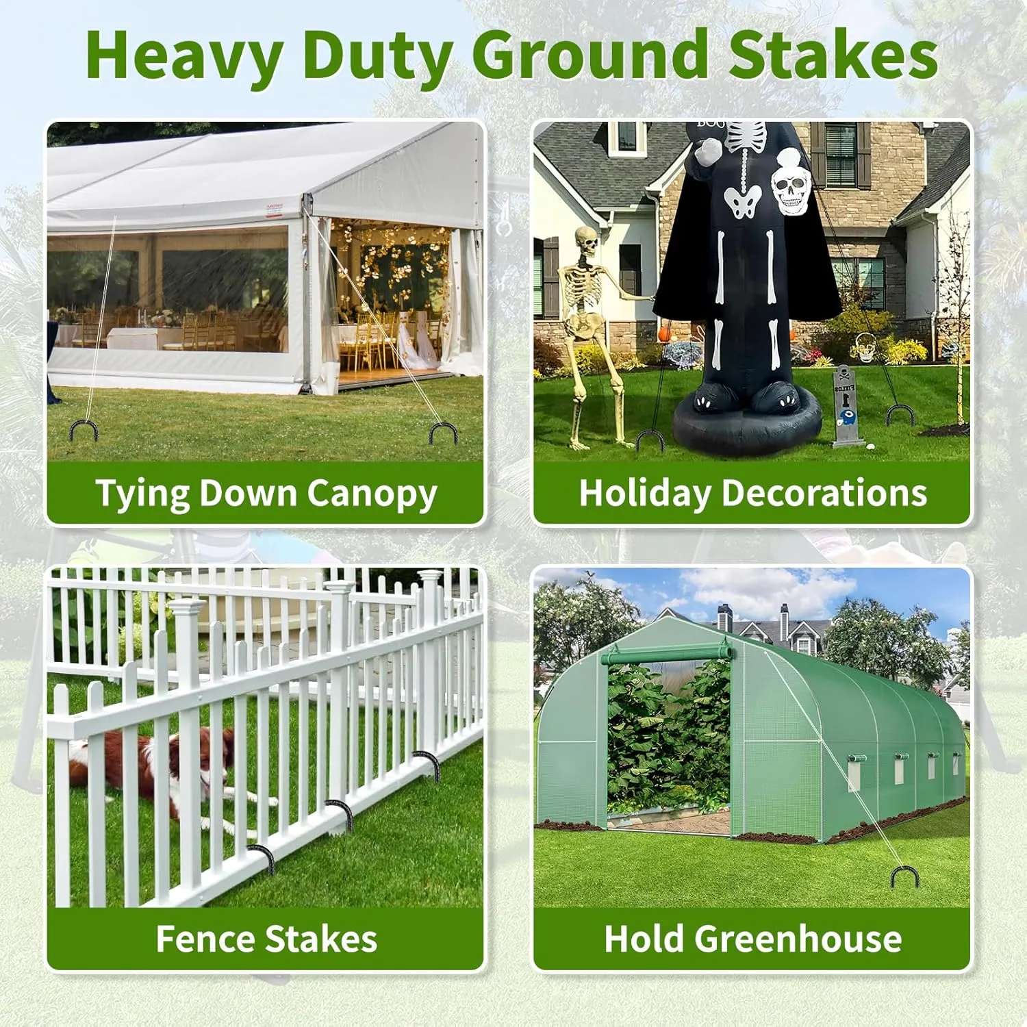 12 Inches Trampoline Wind Stakes, Heavy Duty U Stakes for Ground, 8-Pack Trampoline Tie Down Anchor Kit for Swing Set and Soccer Goal Galvanized Steel Anchors Black