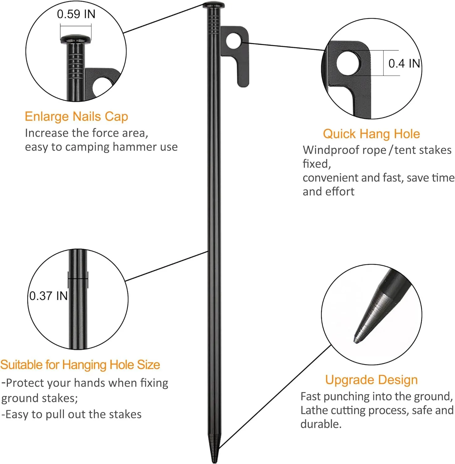12 Pack Tent Stakes Heavy Duty Metal Tent Pegs for Camping Steel Tent Stakes 12 inch Unbreakable and Inflexible