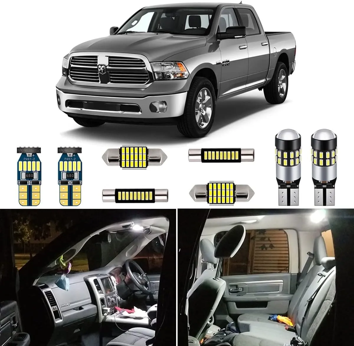 12 Piece White Interior LED Lights Kit for Dodge Ram 2009 2010 2011 2012 2013 2014 2015 2016 2017 2018 Super Bright 6000K Interior LED Light Bulbs Package   Install Tool