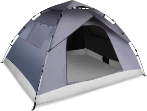 1/2/3/4 Person Pop-Up Camping Tent, Instant Setup Family Tent with Double Layer & Large Mesh Windows, Portable for Hiking, Backpacking & Outdoor Adventures, Waterproof & Windproof