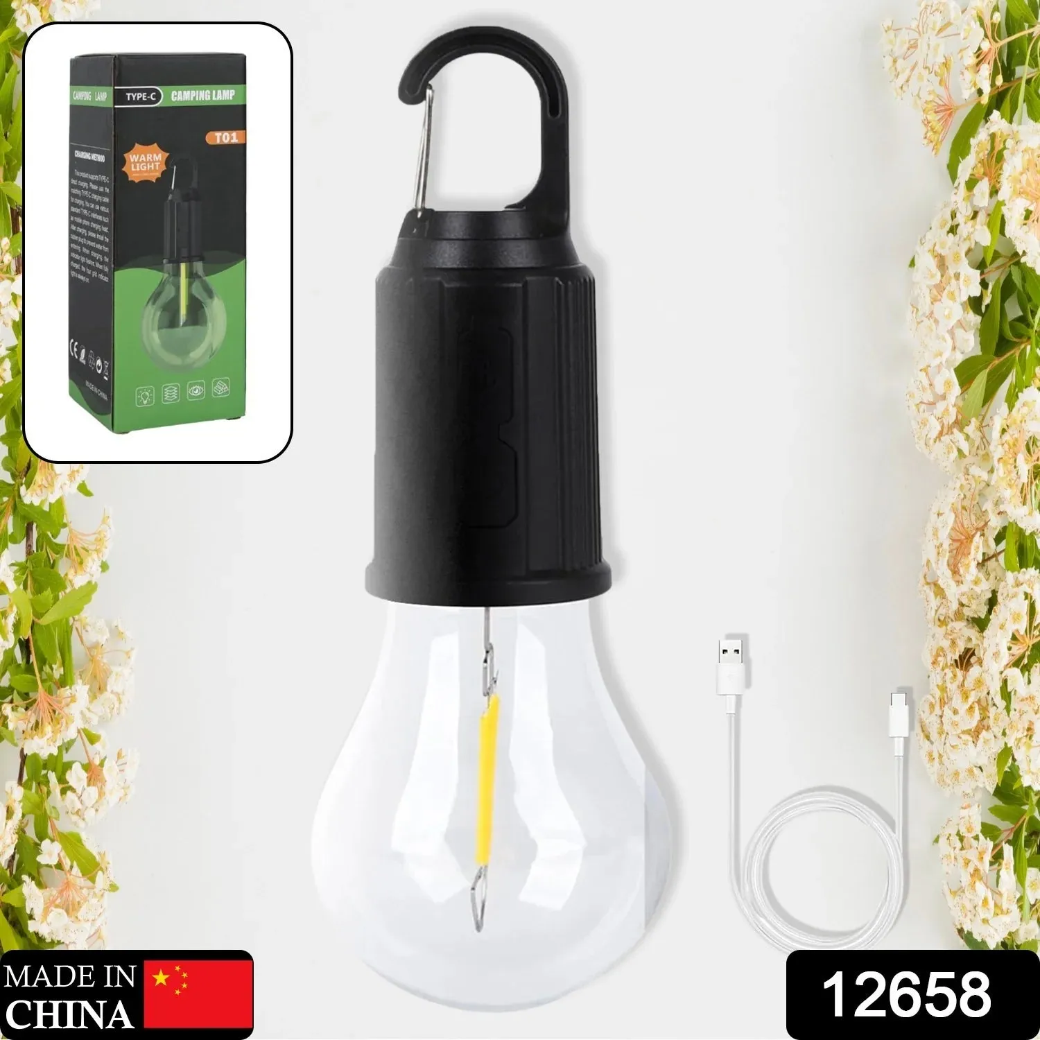 12658 RECHARGEABLE CAMPING LIGHTS FOR TENTS LED CAMPING TENT LANTERN 3 LIGHTING MODES TENT LAMP PORTABLE EMERGENCY CAMPING LIGHTS WITH CLIP HOOK FOR CAMPING HIKING FISHING, BACKPACKING (1 PC)