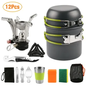 12PCs Outdoor Cooking Set with Stove for Backpacking