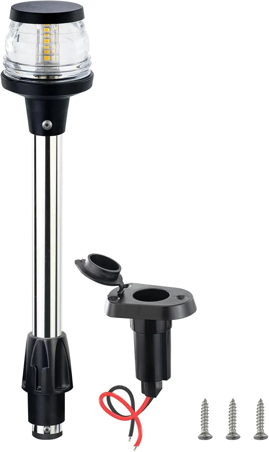 13 Inchs Stern Anchor Light, Navigation Lights, All Round White LED, 2NM Visibility, Stainless Steel Pole, Removable 2 Pin Plug-in Mount, DC10-24V