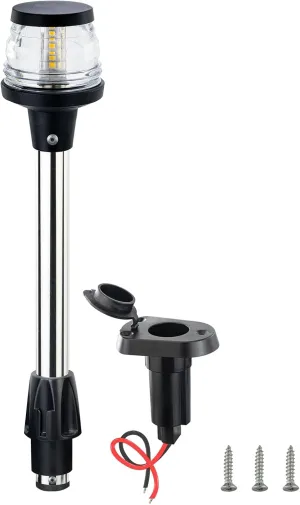 13 Inchs Stern Anchor Light, Navigation Lights, All Round White LED, 2NM Visibility, Stainless Steel Pole, Removable 2 Pin Plug-in Mount, DC10-24V
