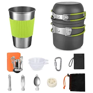 13Pcs Camping Cookware Stove Mess Kit,Cooking Pot Pan Bowl,Mini Stove