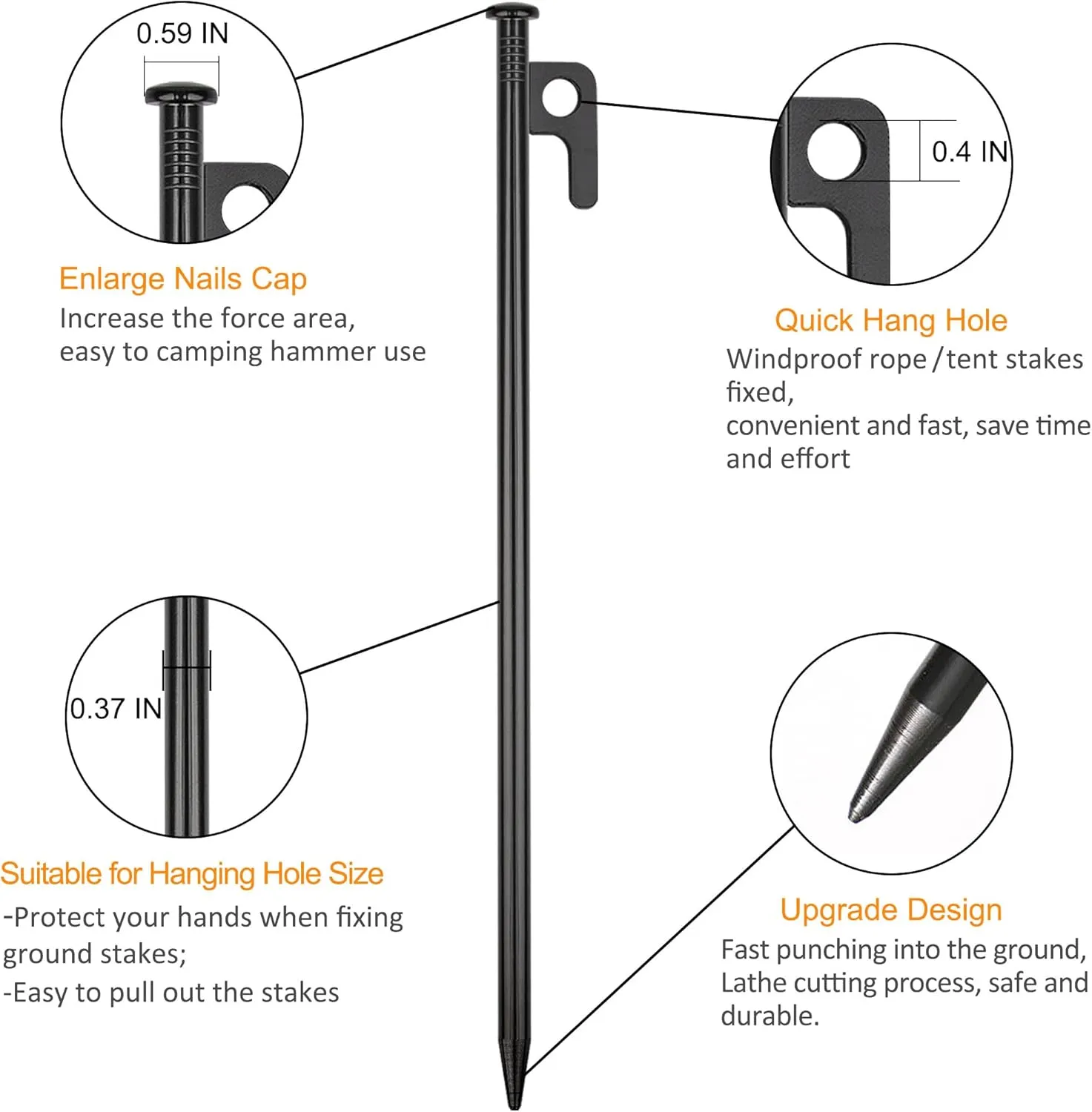 16 Pack Tent Stakes Heavy Duty Metal Tent Pegs for Camping Steel Tent Stakes 8 inch Unbreakable and Inflexible