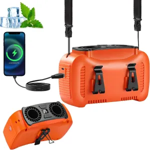 16000mAh Portable Waist Fan- Rechargeable Battery Personal Fan Clip on Wearable Belt With 5 Speeds,LED Digital Display and Flashlight Neck Fan Hands-Free 25H Cooling For Outdoor Travel Camping-Orange