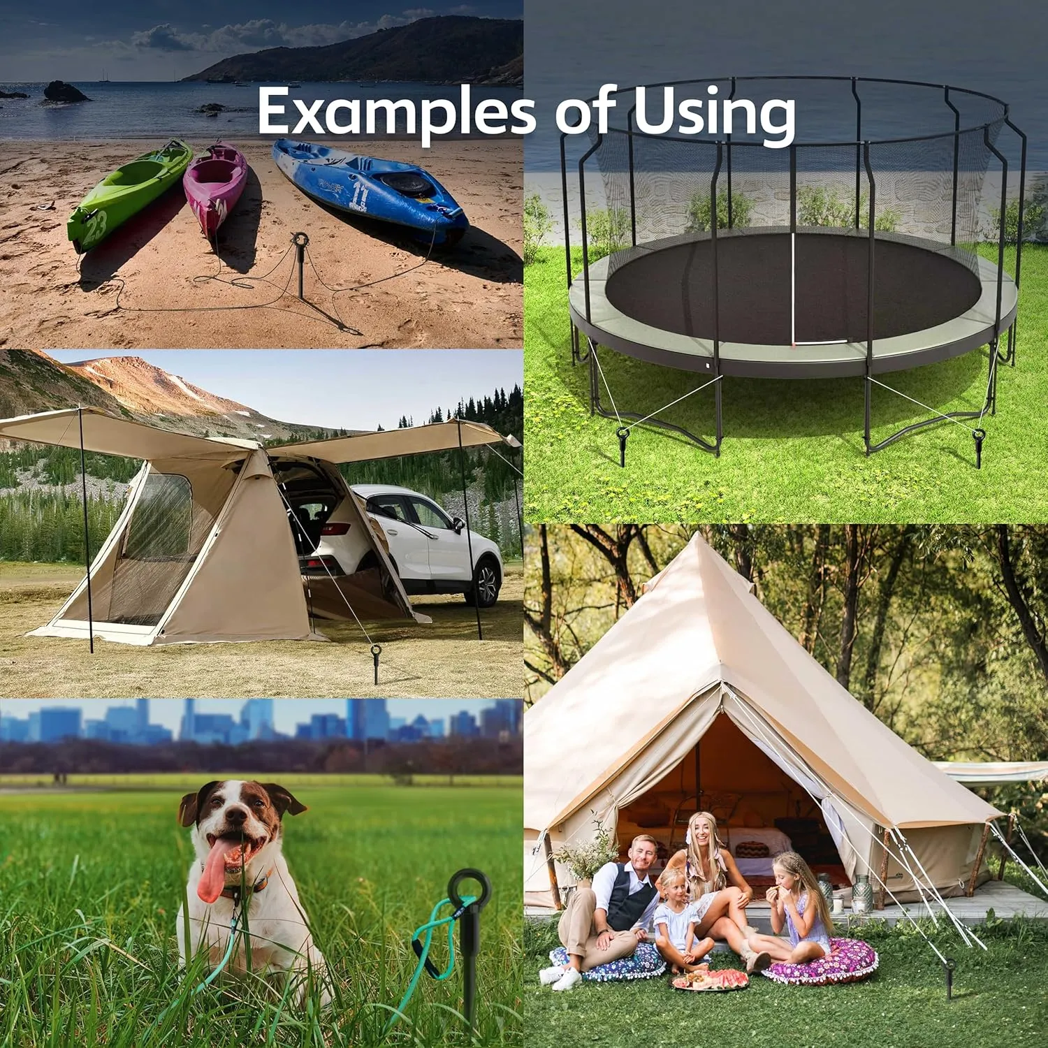 18" Heavy Duty Ground Anchors Kit (Green 4 Pcs) - Shed Tree Tent Dog Canopy Trampoline Anchor Kit - Long Spiral Earth Auger - Tie Down Screw in Swing Set Anchors - to Ground Stakes - Sand Anchor Kit