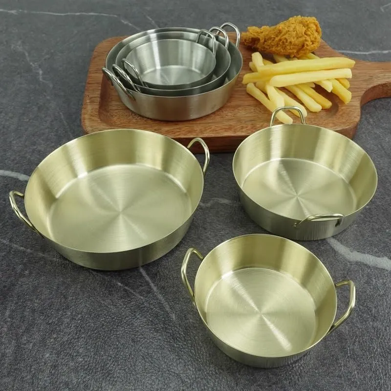 1PC Stainless Steel Tableware, Lightweight And Portable Korean Round Plate Suitable For Home Or Outdoor Camping(S Gold)