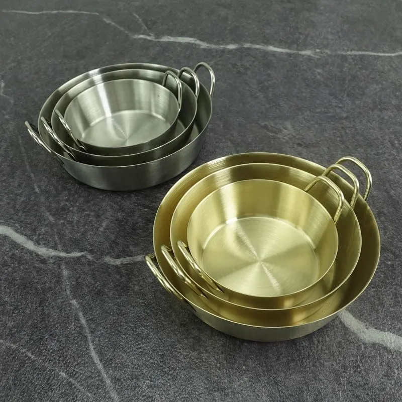 1PC Stainless Steel Tableware, Lightweight And Portable Korean Round Plate Suitable For Home Or Outdoor Camping(S Gold)