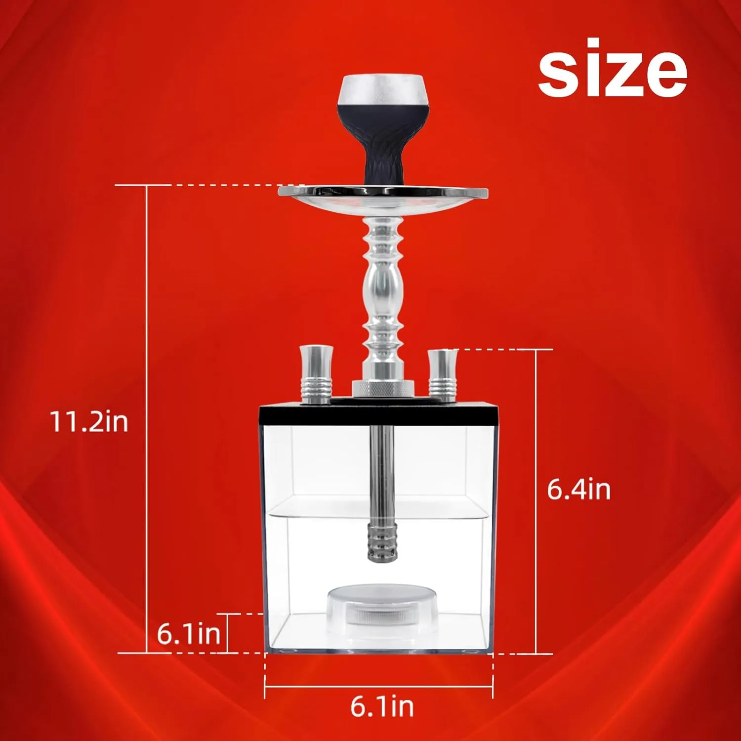 2 Hose Hookah – Square Hookah Chicha Set with Everything, Travel Hookah Kit with LED Lights and Portable Bag（Black）