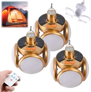 2 in 1 Folding Solar Lamp, Portable Tent Lamp, Solar Camping Light, USB Rechargeable Foldable LED Lights for Outdoor Fishing Hiking Emergency Power Outages (Gold*3pcs)