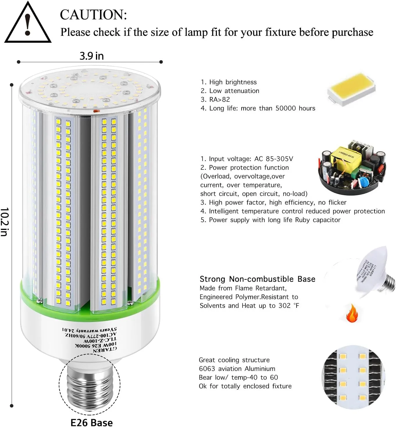 2-Pack 100W LED Corn Bulbs,5000K,AC110-277V,14000lm,E26/E39 Base,LED Replacement Metal Halide HID CFL for Commercial Industrial Lighting Warehouse High Bay Light Fixture Garage Workshop