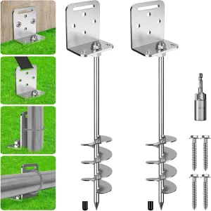 2 Pack 24" Ground Anchors Screw in Trampoline Stakes Anchors Kits 2.7" Wide Spiral Swing Set Earth Anchor Set with L Bracket Playset Anchor Mobile Home Anchors for Fence, Tent, Shed, Canopy, Carport
