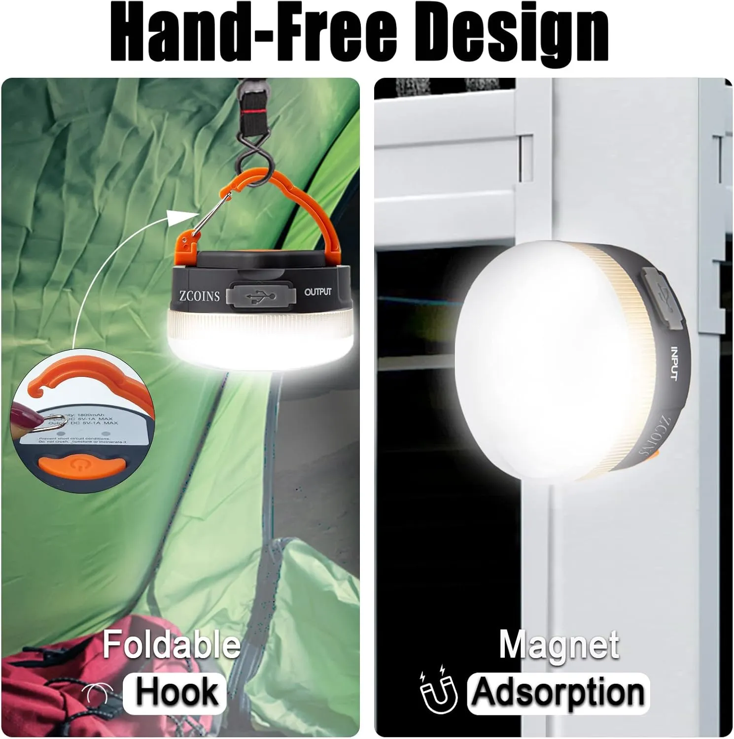 2 Pack Camping Lights Lanterns, USB Rechargeable LED Tent Light with Magnetic Base, 4 Modes with Hook, Portable Waterproof Camping Lamp