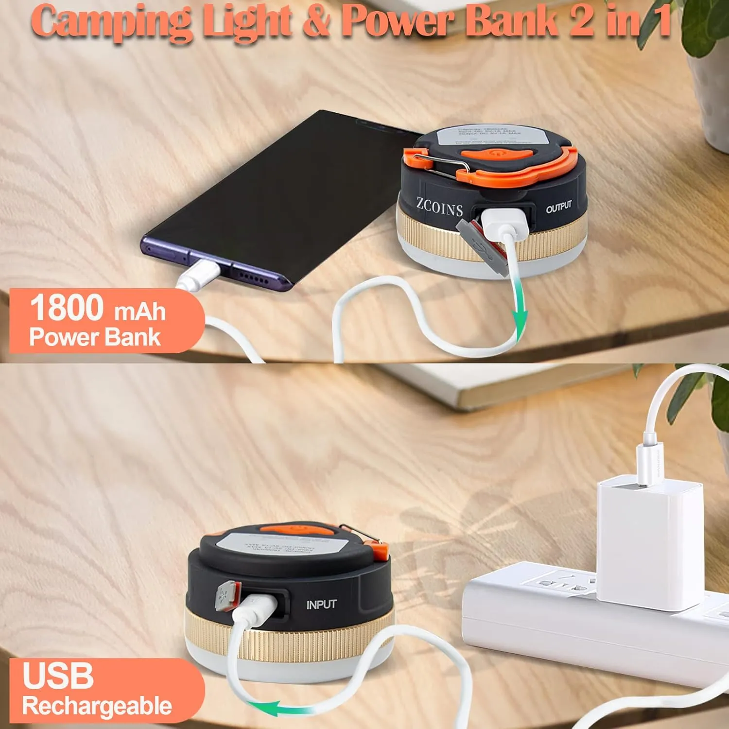 2 Pack Camping Lights Lanterns, USB Rechargeable LED Tent Light with Magnetic Base, 4 Modes with Hook, Portable Waterproof Camping Lamp