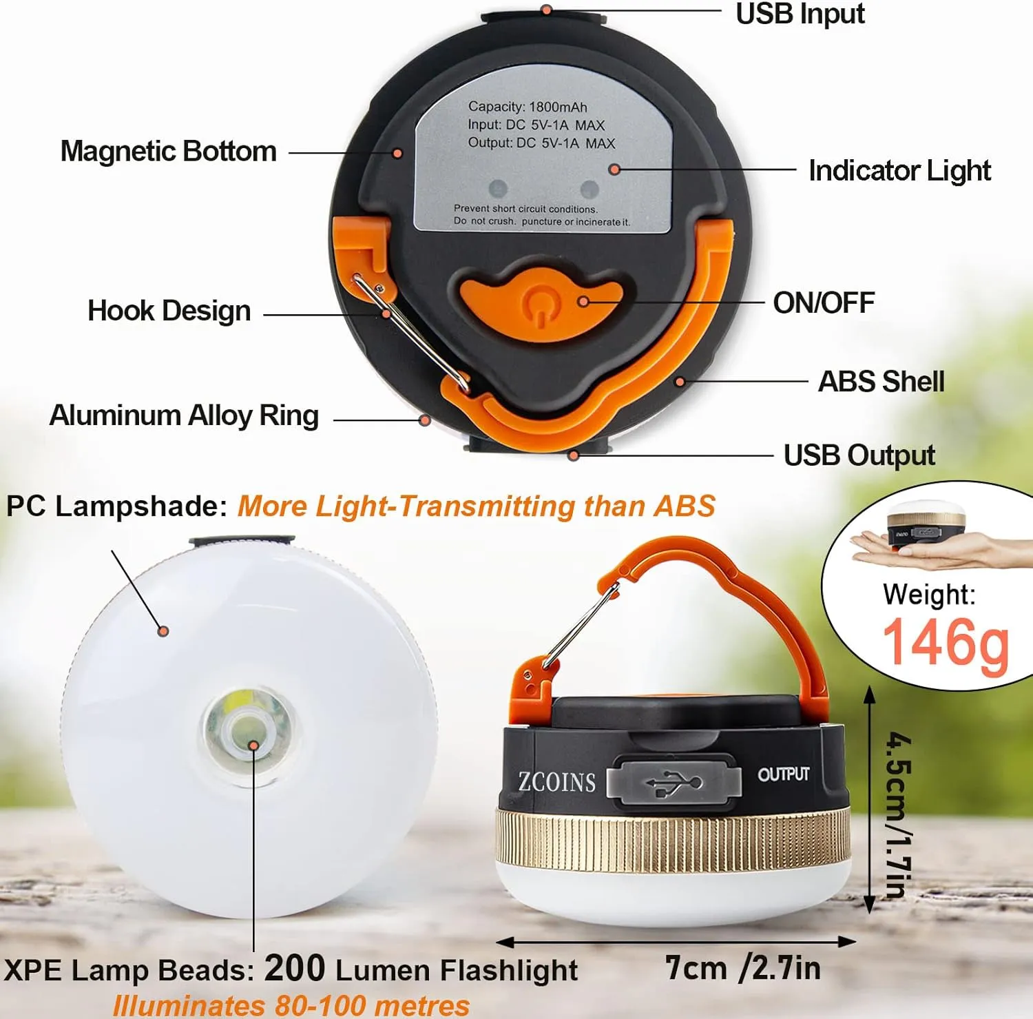 2 Pack Camping Lights Lanterns, USB Rechargeable LED Tent Light with Magnetic Base, 4 Modes with Hook, Portable Waterproof Camping Lamp