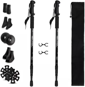 2 Pack Foldable Trekking Hiking Poles, Aluminum Telescopic Nordic Walking Sticks with Anti-Shock and Quick Lock