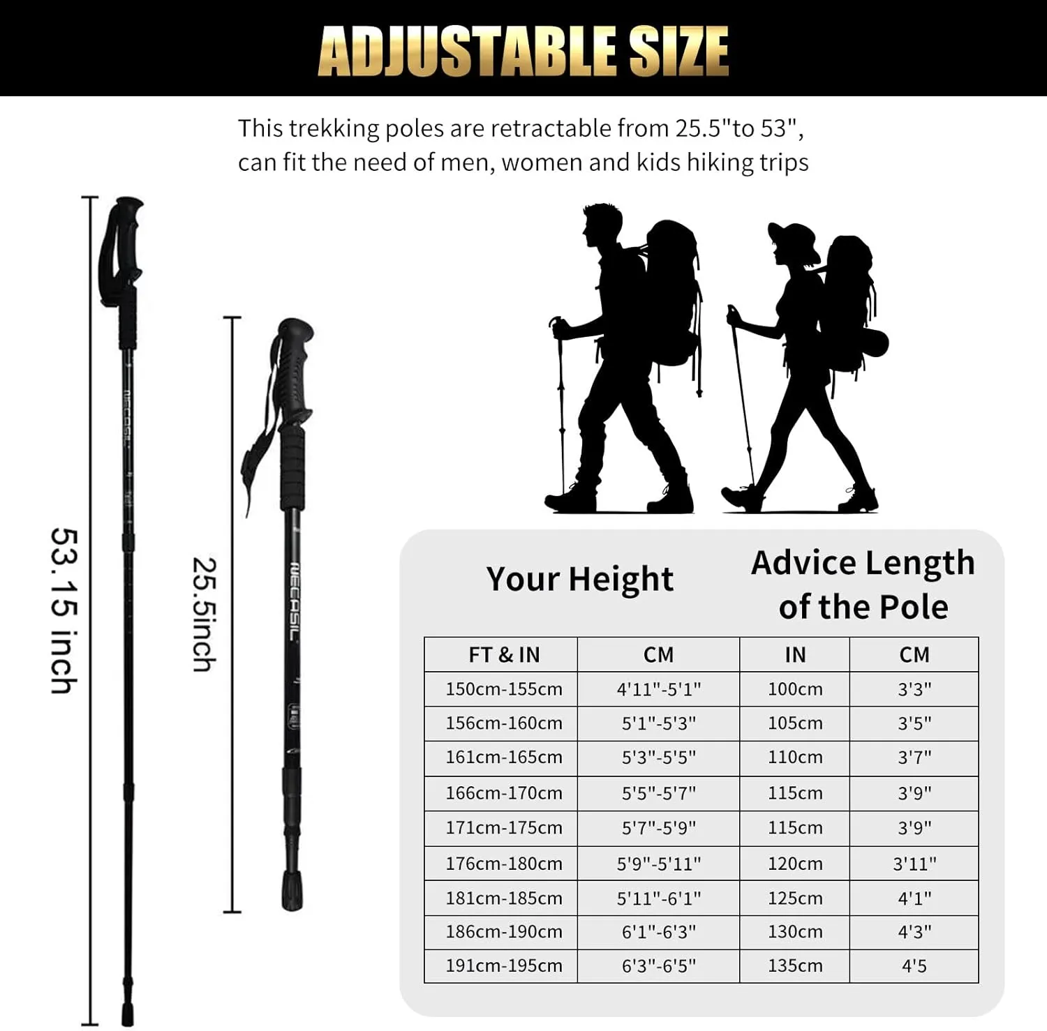 2 Pack Foldable Trekking Hiking Poles, Aluminum Telescopic Nordic Walking Sticks with Anti-Shock and Quick Lock
